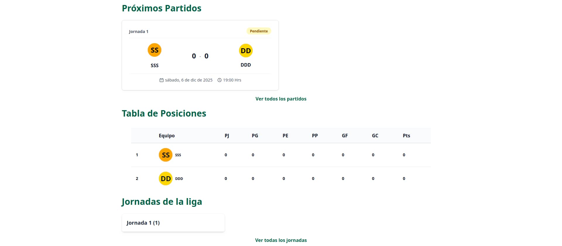 Imagen de la landing page con datos de la última temporada creada