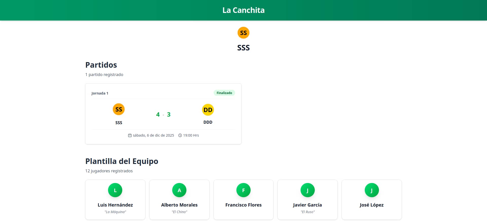 Imagen de la vista de editar jugadores en la landing page