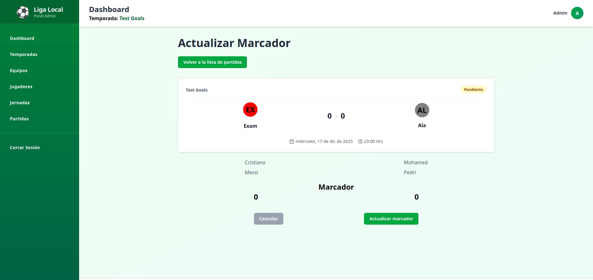 Imagen de vista de un juego para agregar marcadores en el dashboard
