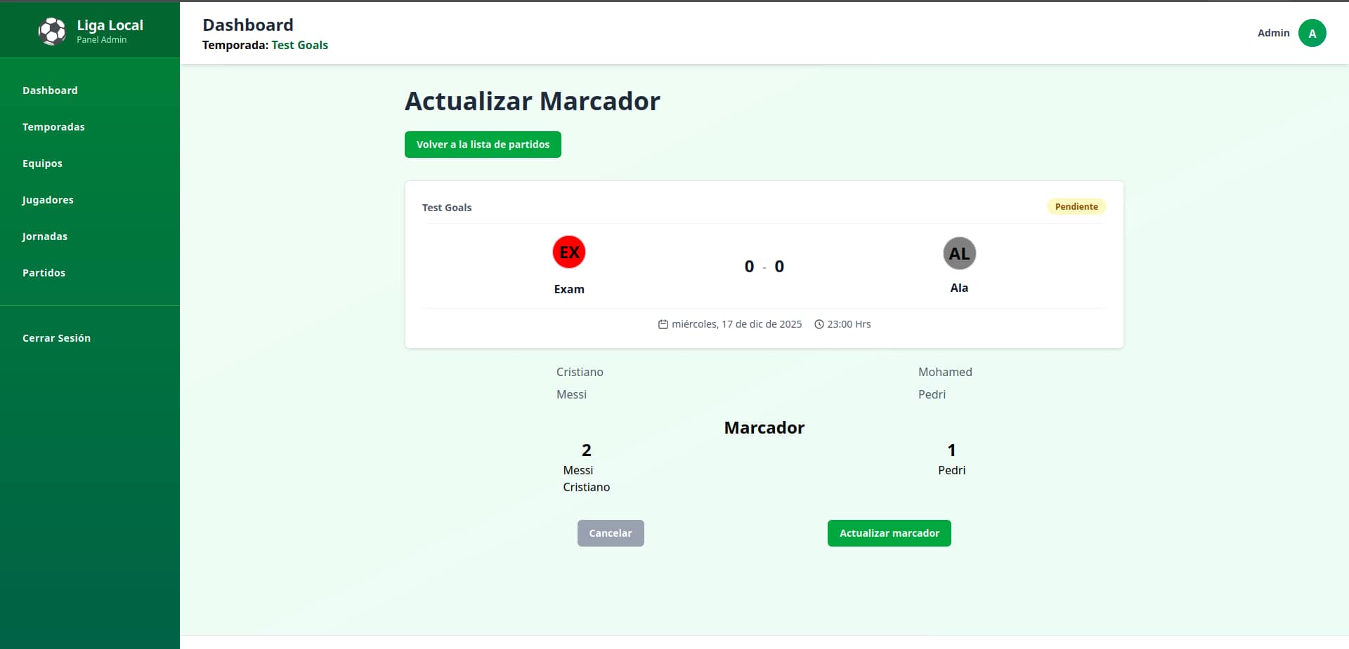 Imagen de vista de un juego con marcadores en el dashboard
