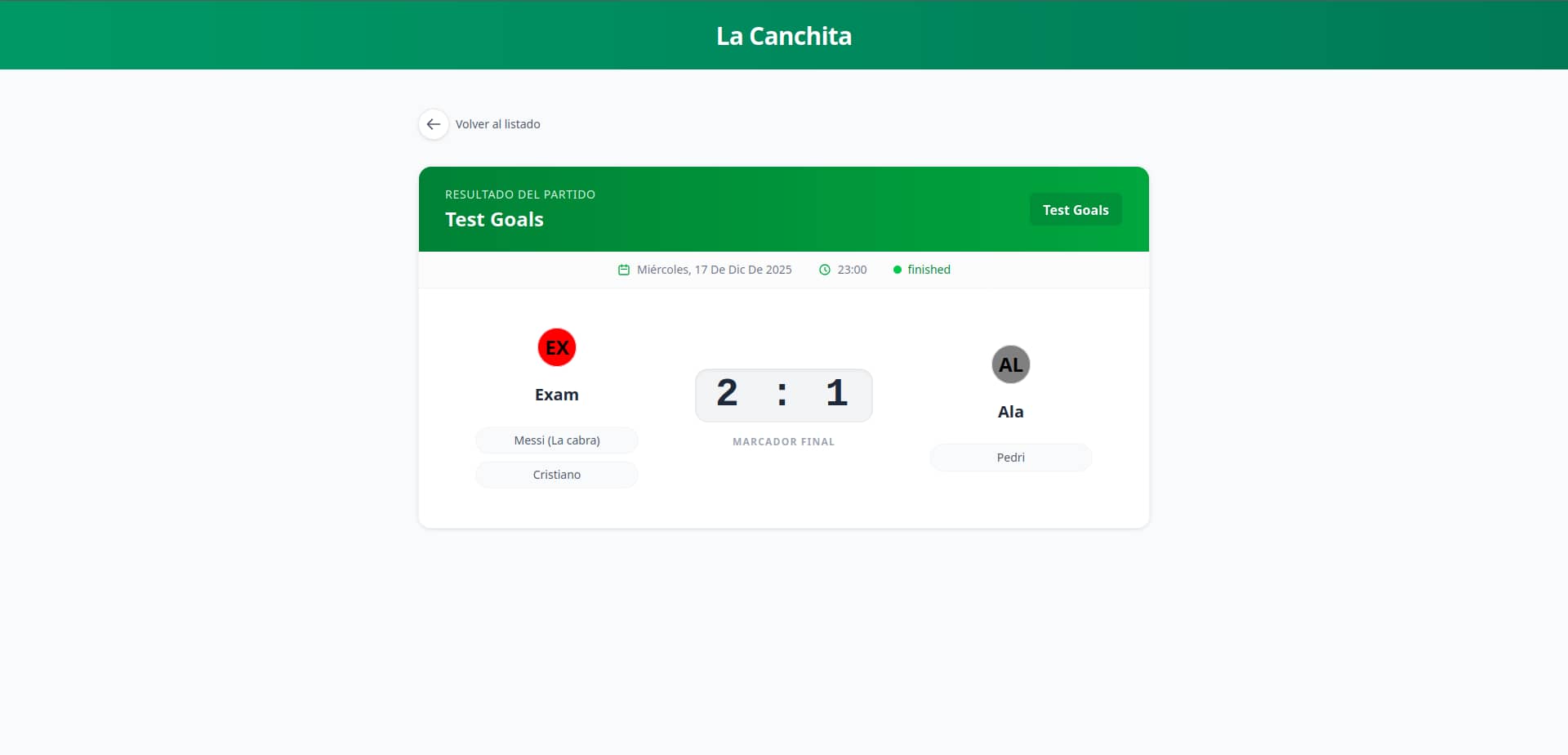 Imagen de un resultado de partido en la landing page