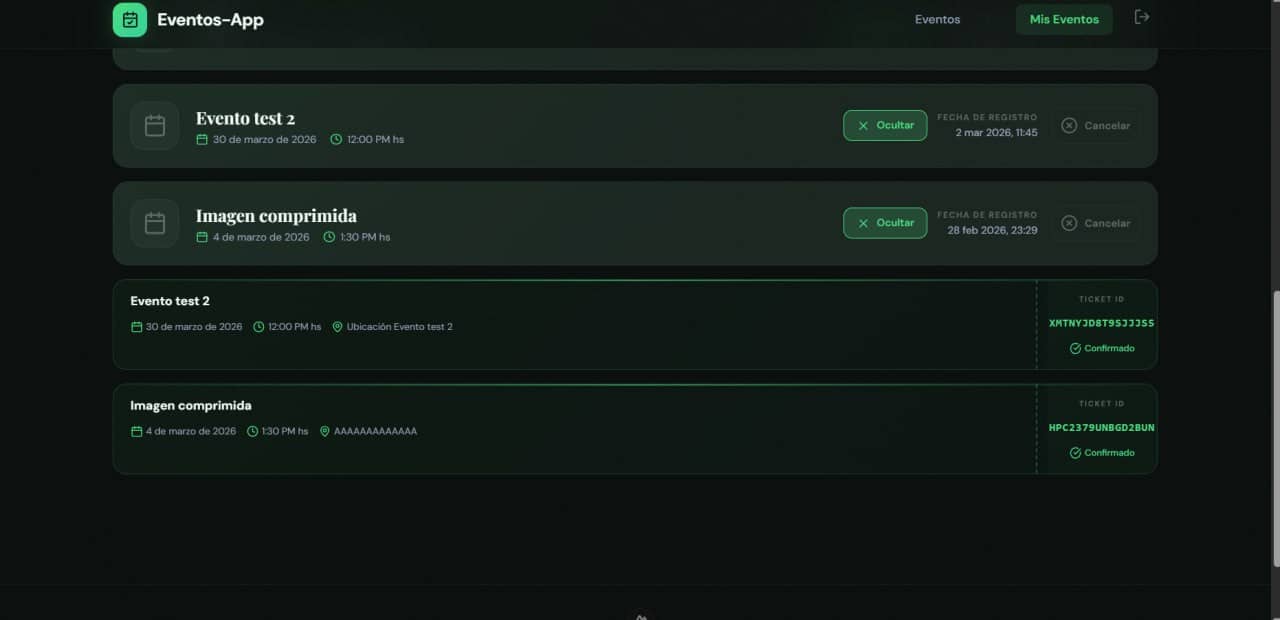 Vista de eventos pasados