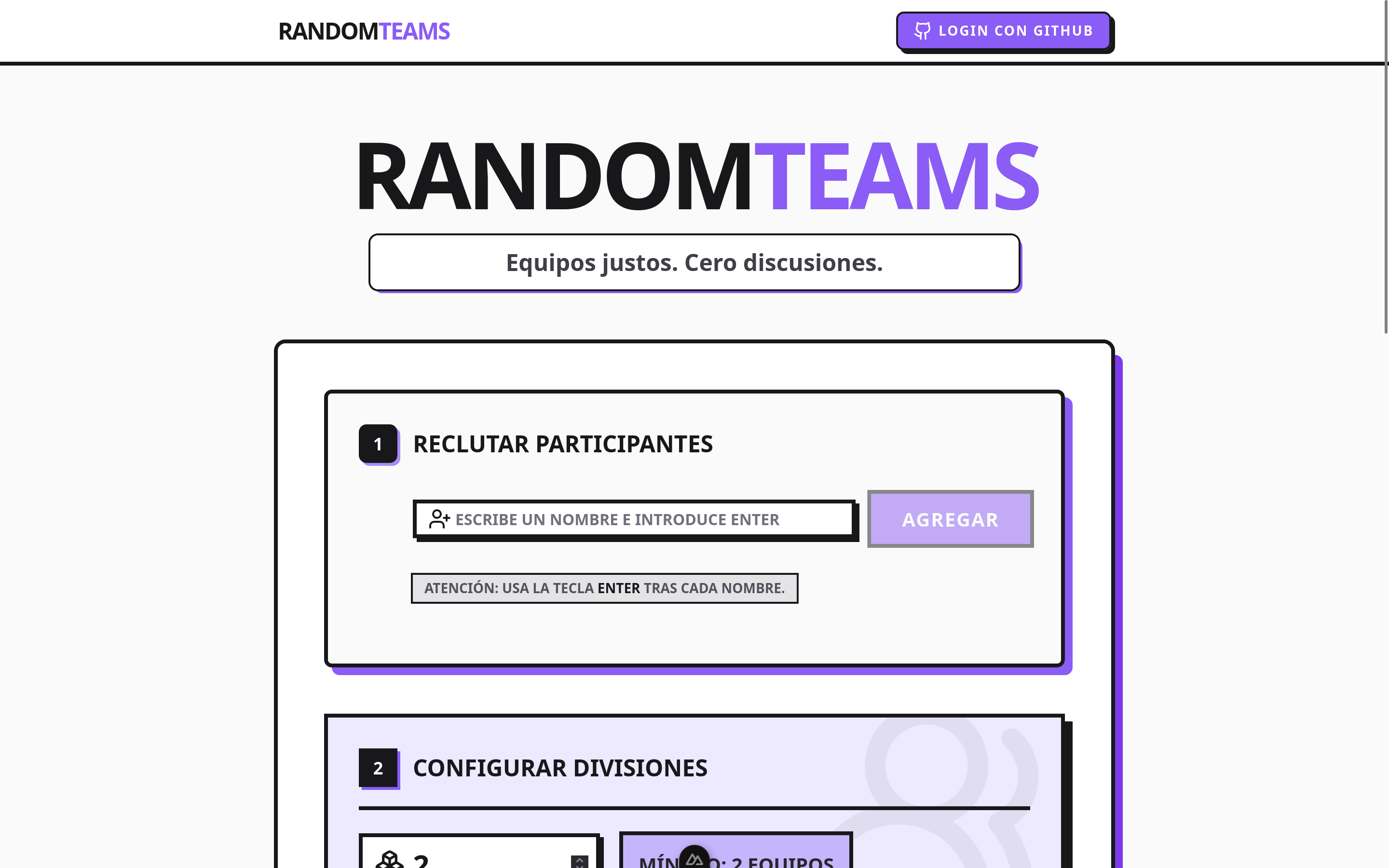 Vista general de RandomTeams