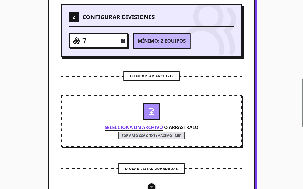 Establecer número de equipos
