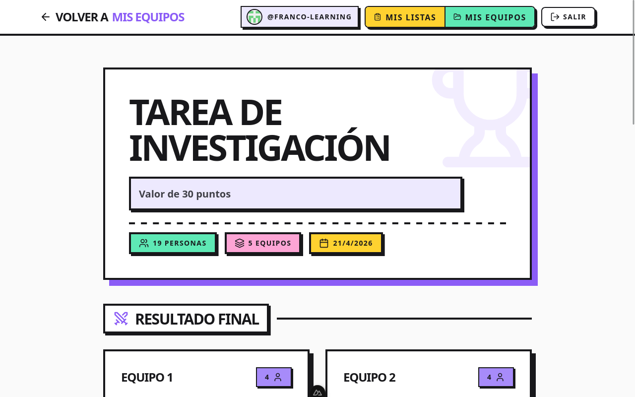 Listado de sorteos guardados